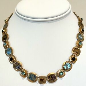 Holly Yashi Panel Necklace Gold Fill Clasp Gemstones Niobium Etched Artisan 16”